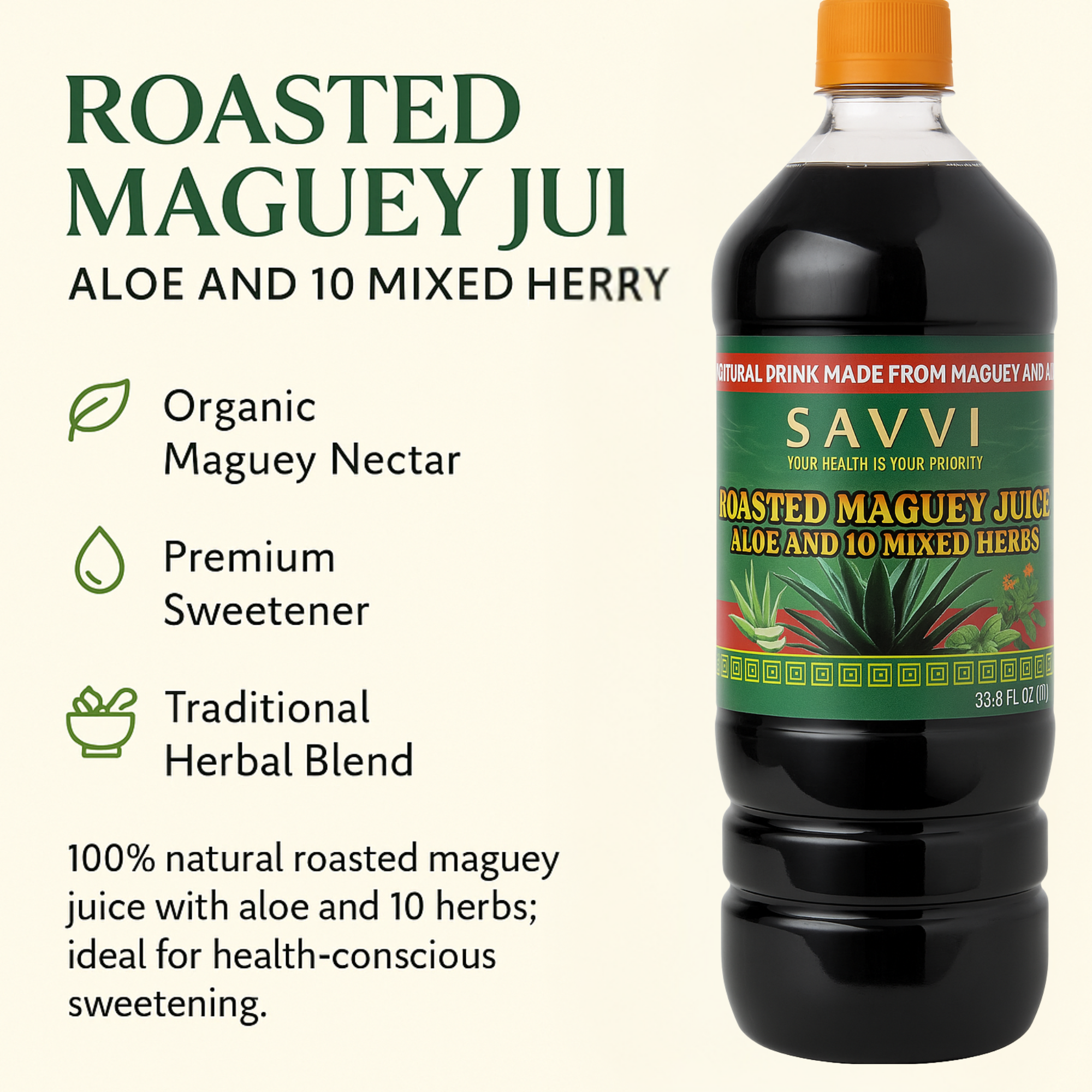 Sayvi Agave Syrup Organic 33.8 fl oz - Roasted Maguey with 10 Herbal Blend, Premium Agave Nectar for Sweetening, Natural and Healthy Alternative, Perfect for Cooking and Beverages  $22.99 Per Unit